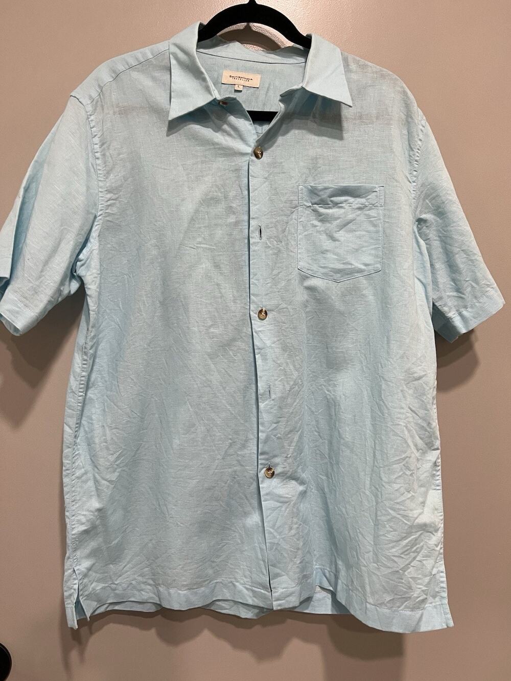 British India Traveller  Short  Sleeve blue light weight  Linen shirt size-L